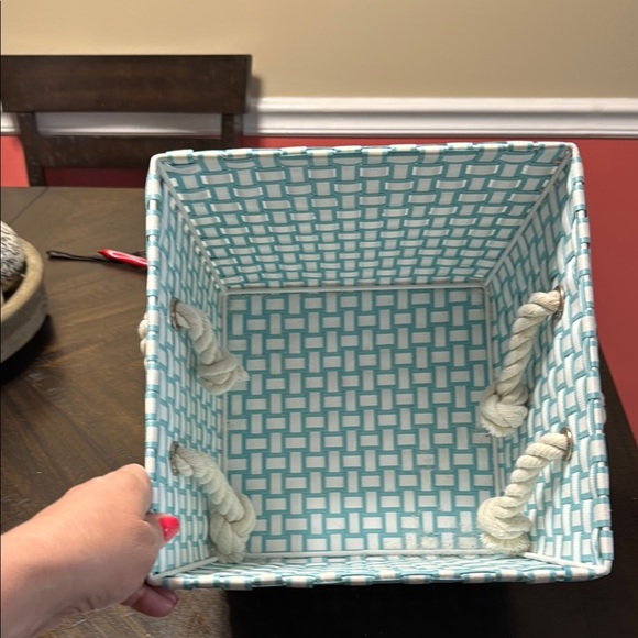 Woven Storage Basket with Rope Handles - Blue and White - Picture 3 of 4